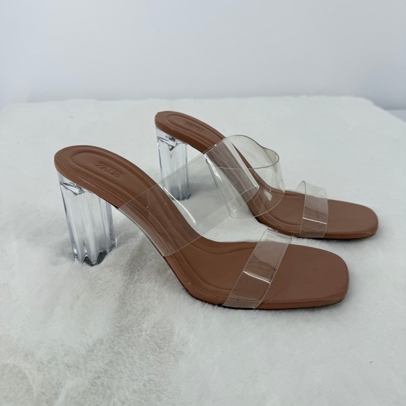 Zara Shoes - ZARA Women Transparent Clear Strap Block Heel Mules Tan Size 37 US 6.5